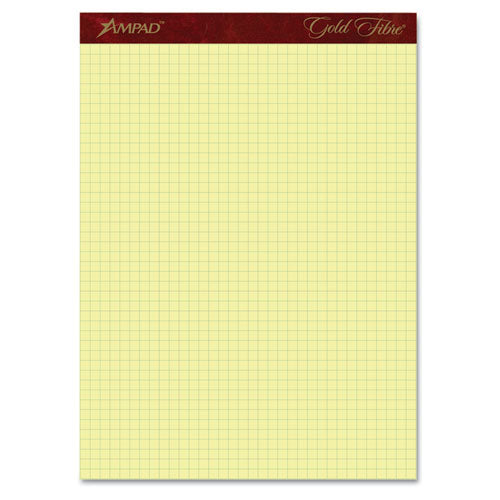 Gold Fibre Canary Quadrille Pads, 4 Sq-in Quadrille Rule, 8.5 X 11.75, Canary, 50 Sheets