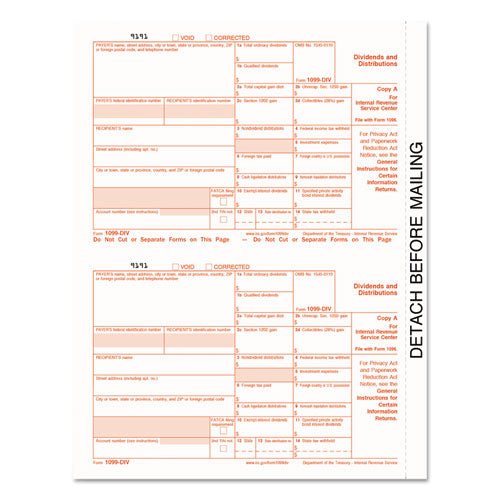 1099-div Tax Forms, 5-part, 5 1-2 X 8, Inkjet-laser, 24 1099s & 1 1096