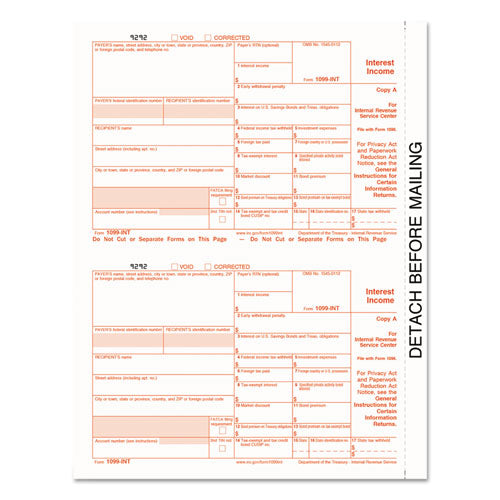 1099-int Tax Forms, 5-part, 5 1-2 X 8, Inkjet-laser, 24-pack