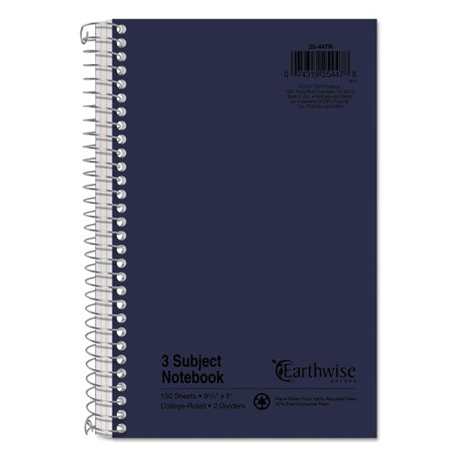 Earthwise By 100% Recycled Single Subject Notebooks, College Rule, Randomly Assorted Color Covers, 11 X 8.5, 100 Sheets