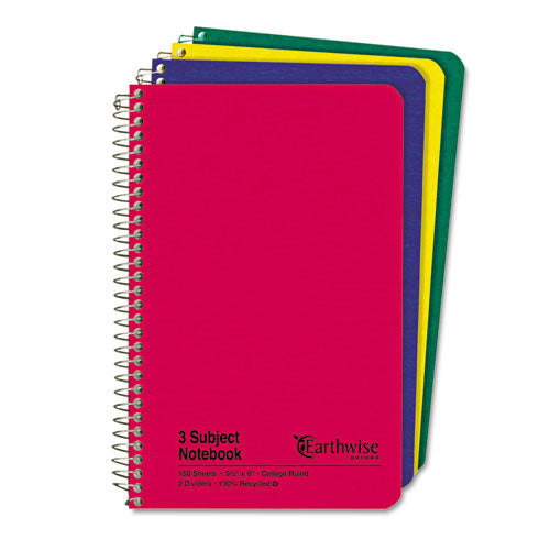 Earthwise By 100% Recycled Small Notebooks, 3 Subjects, College Rule, Randomly Assorted Color Covers, 9.5 X 6, 150 Sheets