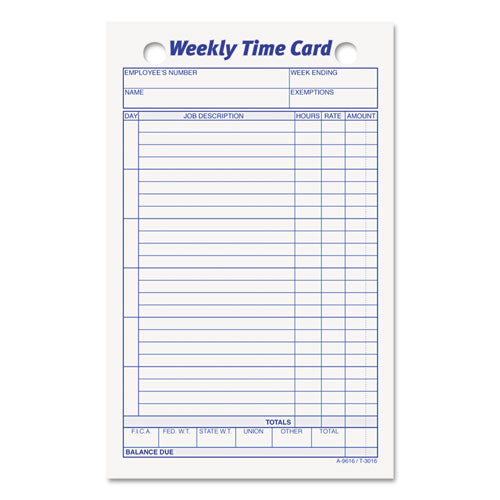 Employee Time Card, Weekly, 4 1-4 X 6 3-4, 100-pack
