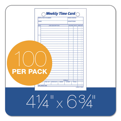 Employee Time Card, Weekly, 4 1-4 X 6 3-4, 100-pack