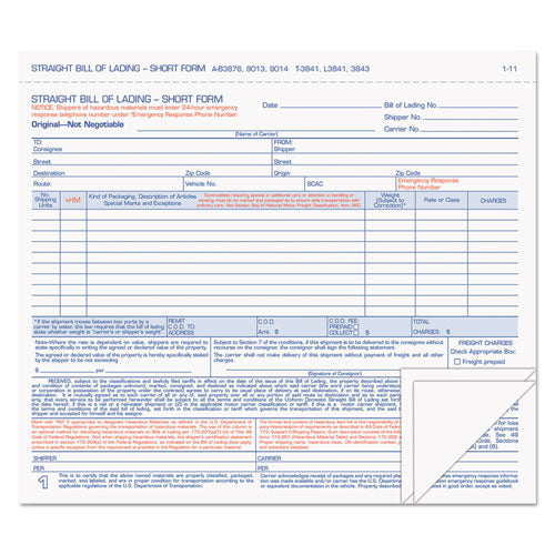 Hazardous Material Short Form, 7 X 8 1-2, Three-part Carbonless, 50 Forms