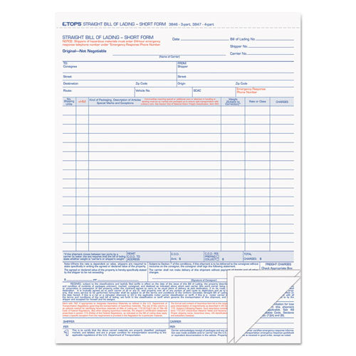 Bill Of Lading,16-line, 8-1-2 X 11, Three-part Carbonless, 50 Forms