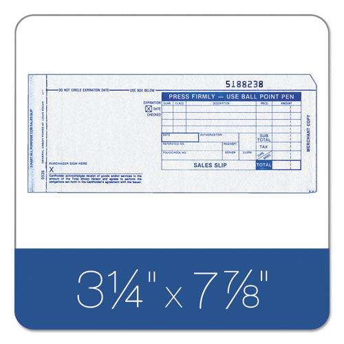 Credit Card Sales Slip, 7 7-8 X 3-1-4, Three-part Carbonless, 100 Forms