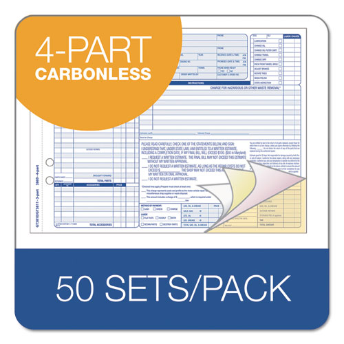 Auto Repair Four-part Order Form, 8 1-2 X 11, Four-part Carbonless, 50 Forms
