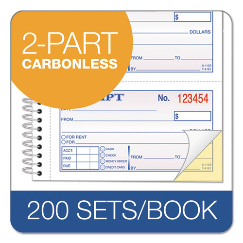 Money-rent Receipt Spiral Book, 2-3-4 X 4 3-4, 2-part Carbonless, 200 Sets-book