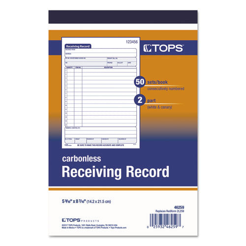 Receiving Record Book, 5 9-16 X 7 15-16, Two-part Carbonless, 50 Sets-book