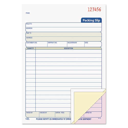 Packing Slip Book, 5 9-16 X 7 15-16, Three-part Carbonless, 50 Sets-book