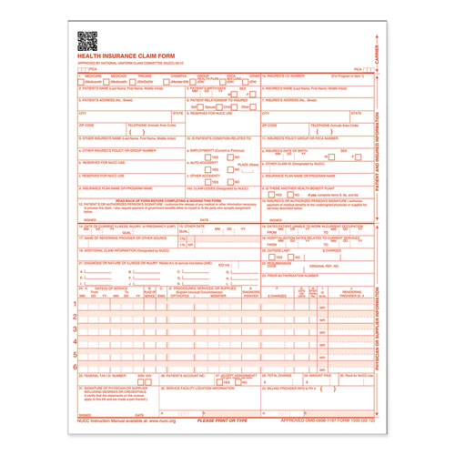 Centers For Medicare And Medicaid Services Claim Forms, Cms1500-hcfa1500, 8 1-2 X 11, 500 Forms-pack