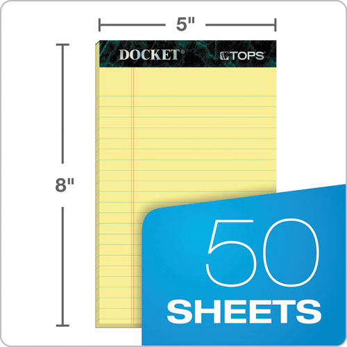 Docket Ruled Perforated Pads, Narrow Rule, 5 X 8, Canary, 50 Sheets, 12-pack