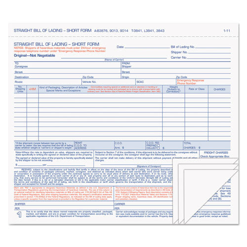 Hazardous Material Short Form, 7 X 8 1-2, Three-part Carbonless, 250 Forms