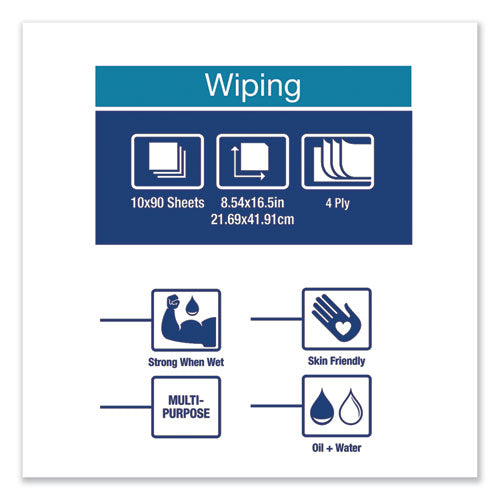 Industrial Paper Wiper, 4-ply, 8.54 X 16.5, Blue, 90 Towels-box, 10 Box-carton