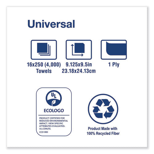 Universal Multifold Hand Towel, 9.13 X 9.5, Natural, 250-pack,16 Packs-carton