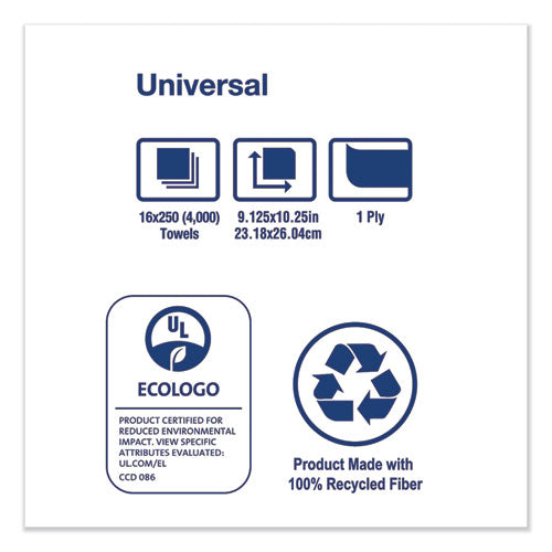 Universal Singlefold Hand Towel, 9.13 X 10.25, White, 250-pack,16 Packs-carton
