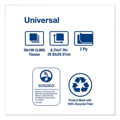 Universal Facial Tissue, 2-ply, White, 100 Sheets-box, 30 Boxes-carton