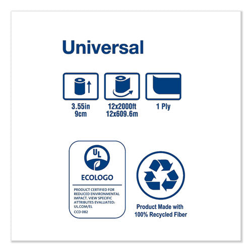 Universal Jumbo Bath Tissue, Septic Safe, 1-ply, White, 3.48" X 2,000 Ft, 12 Roll-carton