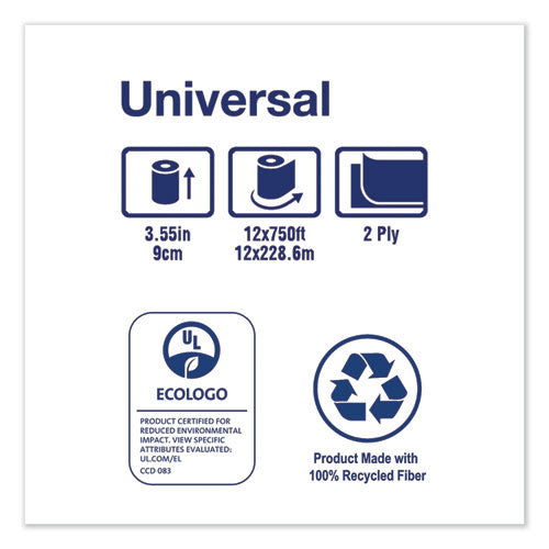 Universal Jumbo Bath Tissue, Septic Safe, 2-ply, White, 3.48" X 750 Ft, 12 Rolls-carton