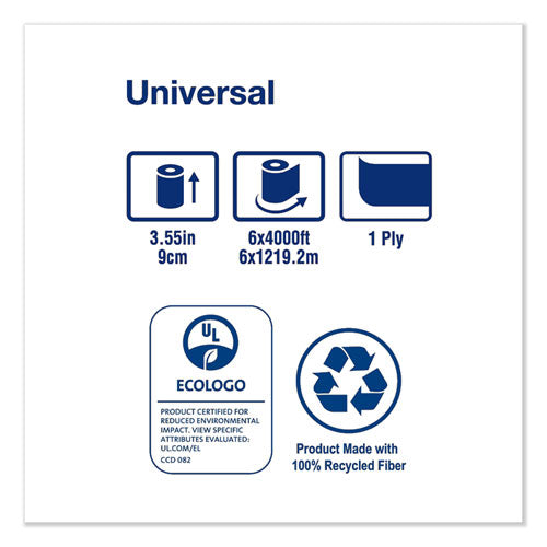 Universal Jumbo Bath Tissue, Septic Safe, 1-ply, White, 3.48" X 4,000 Ft, 6-carton