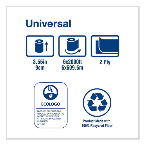 Universal Jumbo Bath Tissue, Septic Safe, 2-ply, White, 3.48" X 2,000 Ft, 6-carton