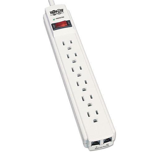 Protect It! Surge Protector, 6 Outlets, 4 Ft Cord, 790 Joules, Rj11, Light Gray