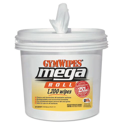 Gym Wipes Mega Roll Refill, 8 X 8, White, 1200-roll, 2 Rolls-carton