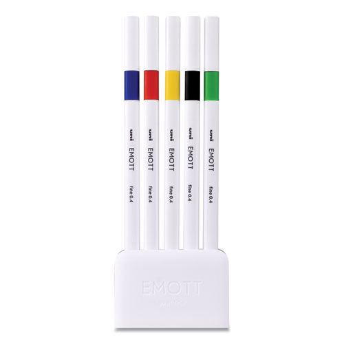 Emott Porous Point Pens, Fine 0.4 Mm, Assorted Ink, White Barrel, 5-pack
