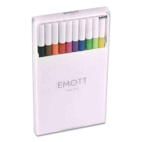 Emott Porous Point Pens, Fine 0.4 Mm, Assorted Ink, White Barrel, 10-pack