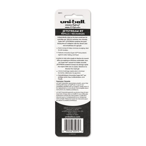 Refill For Uni-ball Jetstream Rt Pens, Bold Point, Black Ink, 2-pack