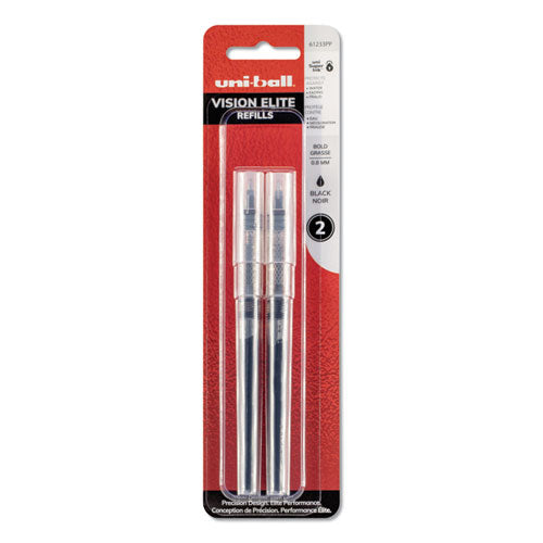 Refill For Uni-ball Vision Elite Roller Ball Pens, Bold Point, Black Ink, 2-pack