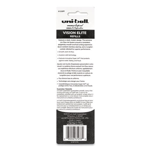 Refill For Uni-ball Vision Elite Roller Ball Pens, Bold Point, Black Ink, 2-pack