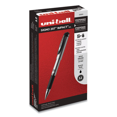 207 Impact Stick Gel Pen, Bold 1mm, Black Ink, Silver-black Barrel