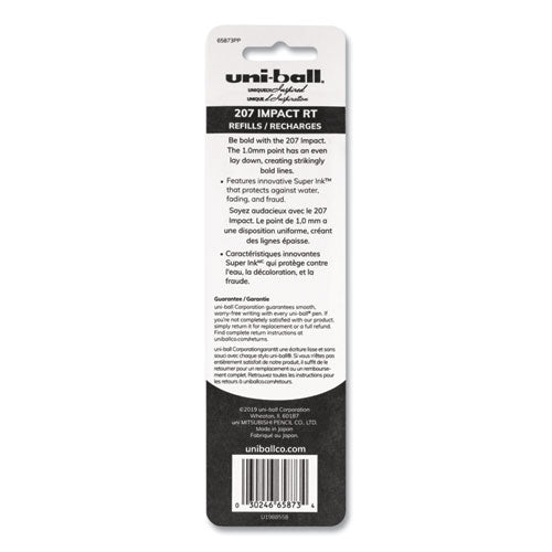 Refill For Uni-ball Gel 207 Impact Rt Roller Ball Pens, Bold Point, Black Ink, 2-pack
