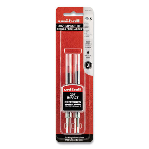 Refill For Uni-ball Gel 207 Impact Rt Roller Ball Pens, Bold Point, Black Ink, 2-pack
