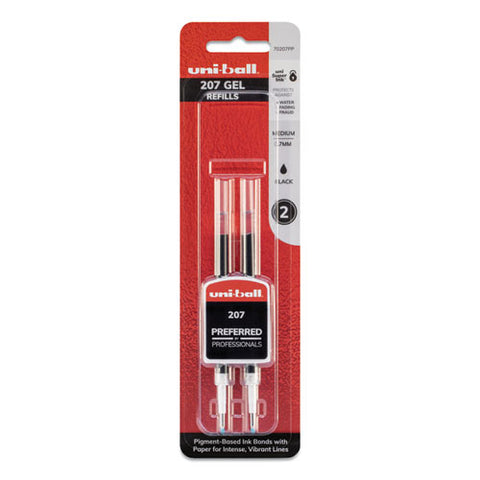 Refill For Uni-ball Signo Gel 207 Pens, Medium Point, 0.7 Mm, Black Ink, 2-pack