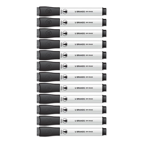 Chisel Tip Low-odor Dry-erase Markers With Erasers, Black, Dozen