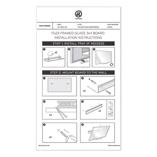 3n1 Magnetic Glass Dry Erase Combo Board, 24 X 18, Month View, White Surface And Frame