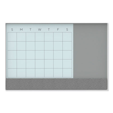 3n1 Magnetic Glass Dry Erase Combo Board, 24 X 18, Month View, White Surface And Frame