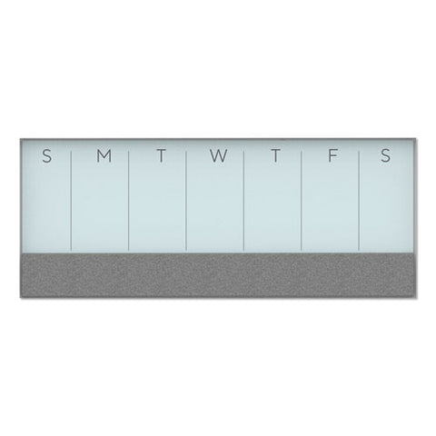 3n1 Magnetic Glass Dry Erase Combo Board, 35 X 14.25, Week View, White Surface And Frame