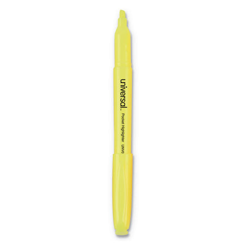 Pocket Highlighters, Chisel Tip, Fluorescent Yellow, Dozen