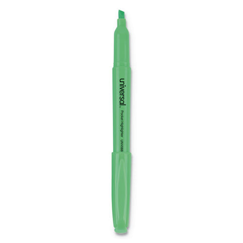 Pocket Highlighters, Chisel Tip, Fluorescent Green, Dozen