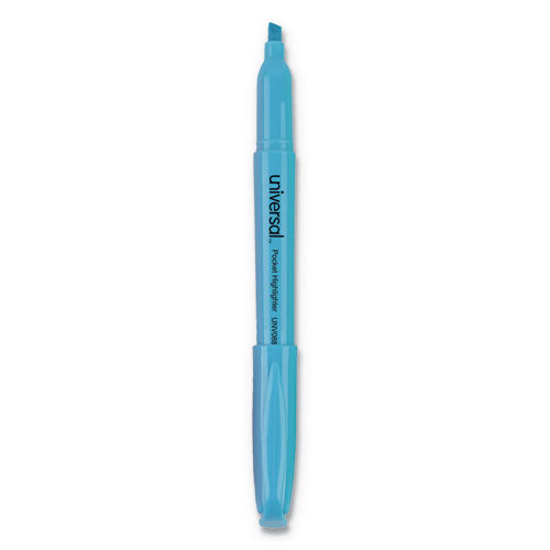 Pocket Highlighters, Chisel Tip, Fluorescent Blue, Dozen