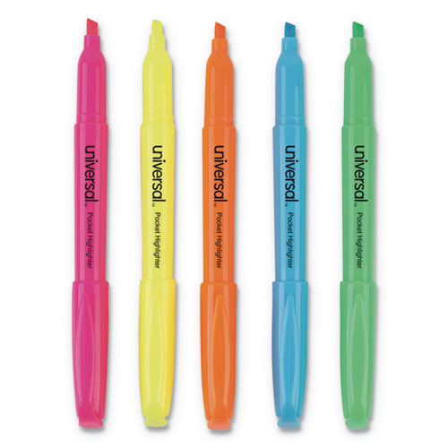 Pocket Highlighters, Chisel Tip, Fluorescent Yellow, 36-pack