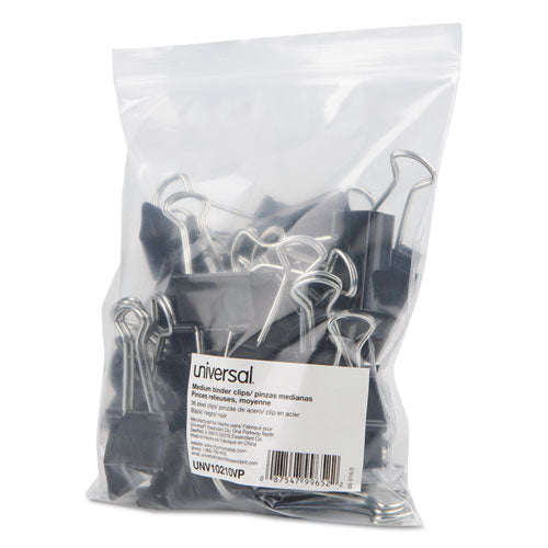 Binder Clips In Zip-seal Bag, Medium, Black-silver, 36-pack