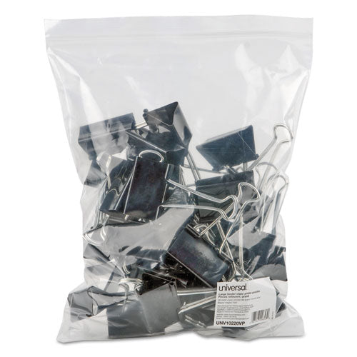 Binder Clips In Zip-seal Bag, Large, Black-silver, 36-pack