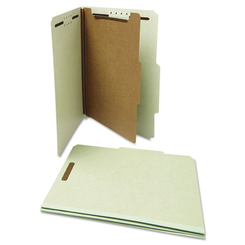 Four-section Pressboard Classification Folders, 1 Divider, Letter Size, Gray-green, 10-box