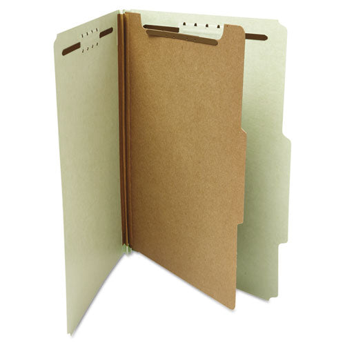 Four-section Pressboard Classification Folders, 1 Divider, Letter Size, Gray-green, 10-box