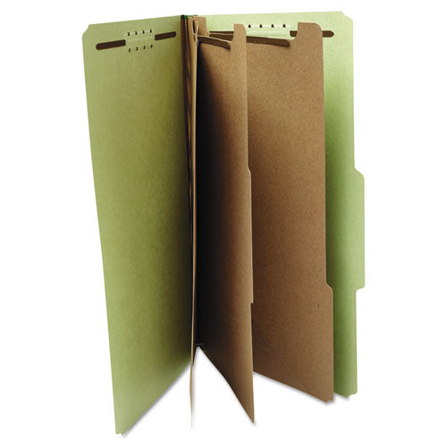 Eight-section Pressboard Classification Folders, 3 Dividers, Legal Size, Green, 10-box