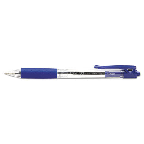Comfort Grip Retractable Ballpoint Pen, 1mm, Blue Ink, Clear Barrel, Dozen